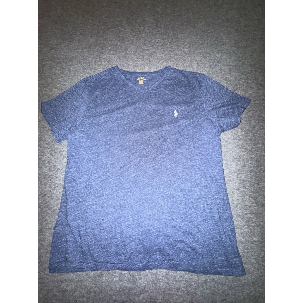Polo Ralph Lauren Mens Blue Heathered V-Neck Cotton T-Shirt Az L  Pony Logo